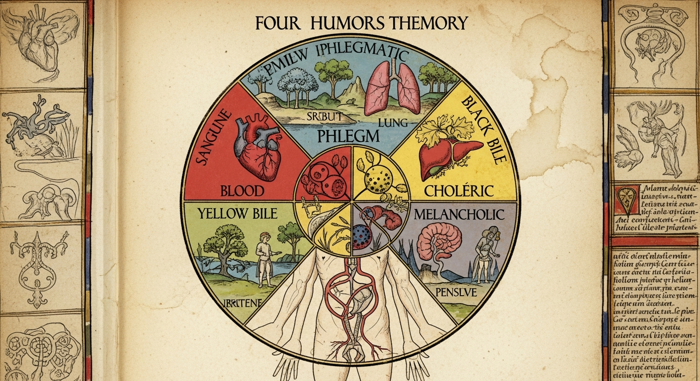 四体液説の図解——血液・粘液・黄胆汁・黒胆汁
