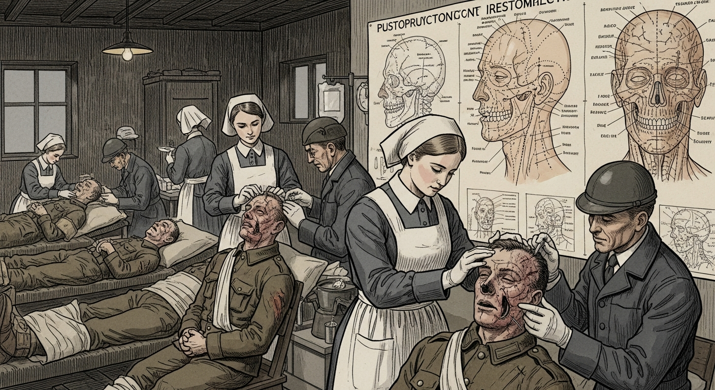 第一次大戦の野戦病院で顔面損傷患者を治療する医師・看護師たち