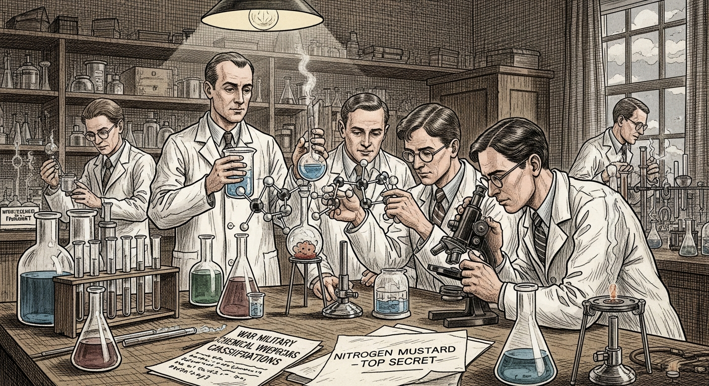 1943年イェール大学でナイトロジェンマスタードのがん治療効果を研究する科学者たち